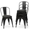 HOMASIS Set di 4 Sedie Impilabili da Sala da Pranzo, Sedia da Cucina Industriale con Telaio in Metallo, Schienale Rimovibile, Sedile Imbottito per Caffè Bistrot, Capacità di Carico 150 kg (Nero)