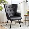 Ckaff Poltrona Salotto, Poltrona Imbottita Poltrone Scandinava Relax in Finta Pelle con Braccioli, Poltrone Camera da Letto in Velluto con Schienale Alto per Camera da Letto Soggiorno, Nero