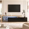 JiaOyu Mobile TV con luci a LED per TV fino a 85 pollici, moderno e lucido, con spazio di archiviazione e ripiani in vetro aperti per soggiorno, camera da letto (colore legno e nero)