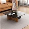 JDPYURV Tavolino Moderno Quadrato Salotto, Piano In Vetro Temperato Con Gambe In Legno, Tavolo Basso Centro Vintage E Design Minimalista, Tavolino Di Appoggio(I,70 * 70 * 35cm/27.5 * 27.5 * 13.7in)
