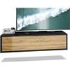 Vladon TV Board Lana 120 Mobile da Parete Porta TV 120 x 29 x 37 cm, Struttura in Nero Opaco, Frontali in Rovere Naturale | Ampia Scelta di Colori