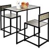 LIFEZEAL Set di da Pranzo, Telaio in Metallo, Salvaspazio, Grigio | 1 Tavolo da Pranzo Rettangolare e 2 Sedie da Pranzo con Schienale Ergonomico, , per Sala da Pranzo, Cucina, Ristorante