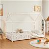 [en.casa] Letto per Cameretta Lettino a Forma di Casetta con Sbarre Letto Singolo per Bambini Struttura in Legno di Pino 90 x 200 cm Bianco