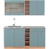 Vicco Cucina completa R-Line, Rovere blu-grigio/oro, 160 cm, PL Marmo, adatto per combinazioni ed espansioni personalizzate