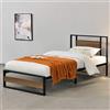[en.casa] Struttura Letto Singolo in Acciaio con Testiera e Pediera Decorative in Effetto Noce Letto in Metallo 90 x 200 cm Stile Moderno - Nero/Effetto Noce