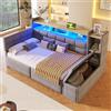 Trdlpyn Divano Letto con Striscia luminosa a LED e Porte USB e Type-C, Letto Singolo LED 90x190 cm con Due Cassetti e Vano Portaoggetti Laterale, Panca Contenitore, Velluto (Senza Materasso) Grigio
