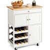 COSTWAY Carrello da Cucina, con Portabottiglie Tre Ante e Ruote, Credenza Cucina in Legno di Pino e MDF, Ideale per Soggiorno, 67 x 37 x 86 cm (Bianco)