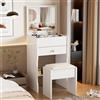 MSFE Tavolo da Trucco 3 in 1 con specchio Plip Top, Toeletta da Trucco Moderna con Sgabello, Tavolo da Toeletta Piccolo con Sgabello, Cassetti e Scatola Portaoggetti, 37.5 * 40 * 109 cm