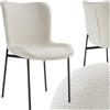 tectake® Poltrona in Stile Scandinavo, Seduta Ergonomica, Gambe in Acciaio, Cappucci Antiscivolo, Sedia Sala da Pranzo, Cucina, Sedia Soggiorno, Poltroncina Sala - Tessuto Bianco Avorio/Nero