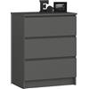 AKORD | Cassettiera K60 a 3 Cassetti | Credenza Alta | Moderna Mobiletto per Soggiorno Sala da Pranzo | Comodino | Piano di lavoro in laminato | 60x77x40cm Peso 25 kg | Grigio grafite