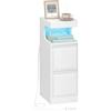 Hzuaneri Comodino con LED, Tavolino con 2 Cassetto, Comodino con Scomparto Aperto, luce Regolabile, per Camera da Letto, Soggiorno, 30 x 24 x 65 cm Bianco NS39113X