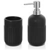 Inbagno Set Accessori Bagno da appoggio 2 Pezzi, Dispenser Sapone e Bicchiere portaspazzolini, in Ceramica Colore Nero, Linea Cup