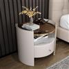 TINGTINGLI Comodino di lusso leggero, rotondo, in legno di frassino e vetro verde acqua, con cassetto, adatto alla camera da letto (Beige)