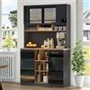 SUKY Mobile da cucina moderno, buffet, credenza, grigio e nero, maniglie in metallo, ripiani regolabili, cassetti, spazio aperto, accessori di protezione ribaltabile, 105 × 45 × 185 cm (nero+naturale)