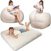 bananair - Pouf Poltrona Sacco Convertibile en Materasso/Futon Singolo Pieghevole 135x185 cm - Morbido, Tessuto di Velluto a Coste Larghe - Confortevole, Imbottitura in Schiuma (Bianco Sporco)