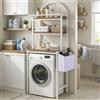YITAHOME Scaffale salvaspazio da posizionare sopra la lavatrice o il WC, con 3 ripiani, design ad arco, struttura in metallo e legno con borsa portaoggetti in tessuto, 64 x 190 x 40 cm, colore bianco