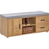 SoBuy Panca scarpiera con 2 cassetti 110x35x47cm per ingresso | Cassapanca contenitore con vano portaoggetti, 2 cassetti e 2 scomparti, 6 gambe in hevea, naturale FSR148-N