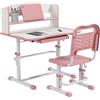 ZONEKIZ Scrivania per Bambini con Sedia, Regolabile in Altezza, Rosa | Set Banco Scuola, Cassetto, Piano Inclinabile, Età 6-12 Anni