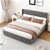 PUGSDRLY Letto Matrimoniale 180x200 con Sommier a Doghe, Letto a 2 Piazze con Testata Capitonné, Tessuto in Velluto, Design con Rivetti, Piedi in Legno, per Bambino Adolescente Adulto, senza Materasso