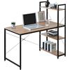 WOLTU Scrivania con 4 ripiani - Scrivania PC per ufficio/casa/camera da letto - 120x60 cm - Piano legno quercia con struttura metallica nera