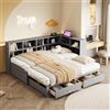 Rosebibi Divano in legno massiccio 90/180x190 cm, con letto estraibile, vano portaoggetti, presa elettrica multifunzionale, cassetti, rete a doghe, letto singolo (grigio)