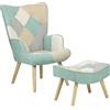 Totò Piccinni SET SIESTA Poltrona con Sgabello Design Patchwork Multicolore Gambe in Legno di Faggio (Patchwork Sky)