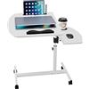 Rcynview Portatile Scrivania Bianca con Ruote, Scrivania Regolabile in Altezza e Angolazione, Slot per Tazza e IPad, Barriera Protettiva, Tavolino da Letto per pc, Scrivanie Pieghevole per Cameretta