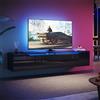 SUNXURY Mobile TV da appendere, 140 x 35 x 30 cm, nero con 16 RGB Litch Lowboard da appendere, nero lucido, tavolo per TV con anta dell'armadio