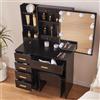 Ereousa Postazione Trucco, Toilette Trucco con Sgabello e Specchio, Toletta da Trucco con 6 Cassetti, 6 Ripiani, Nero 36x80x131cm, H121628