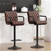 Ckaff Set di 2 Sgabelli da Bar, Sgabelli da Cucina Altezza Regolabile e Girevole a 360° da Penisola, Sgabello Alto in Pelle PU con Schienale, Bracciolo, Poggiapiedi per Bar Cucina, Marrone scuro