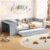 Oxtao Letto per Bambini 90 * 200cm, Letto Basso con Letto Estraibile e Scrivania, TRE Scaffali sul Lato del Letto (Grigio, 90x200CM)