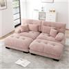 Trdlpyn Divano Angolare a Nuvola per Salotto, Sofà a Due Posti in Ciniglia con 4 Cuscini e 2 Pouf, Divano Imbottito con Braccioli Larghi per Camera da letto, Rosa - 220 x 145x 81 cm