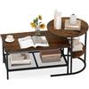 COSTWAY Set di Tavolini da Caffè Componibili, 2 in 1 Set di Tavoli Rimovibili con Piano in Marmo Sintetico, Tavolino Rotondo e Tavolino Rettangolare per Salotto e Camera da Letto (Nero) (Marrone)