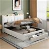 NNXHWY Letto contenitore con cassetti,Letto matrimoniale 160x200 imbottito,Cassetti portaoggetti ai piedi del letto,Tessuto in Velluto,Letto imbottito con LED regolabile,Ricarica USB (Bianco, 160cm)