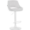 CLP Sgabello da bar Milet regolabile in altezza con schienale, imbottito in similpelle, sedia da bancone girevole con struttura in metallo, Colore:bianco, Colore del telaio:bianco