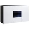 MB Muebles Bonitos, Credenza Madia Soggiorno Luke A2, Melamina Lucida, LED, Nero e Bianco, 120x70x40cm