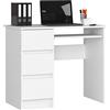 Home Collective Tavolo da ufficio per computer, tavolo da ufficio con ripiano allungabile per tastiera, piano in laminato con bordo in ABS, con 3 cassetti a sinistra, 90 x 50 x 77 cm, bianco
