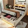 Lubvtti Letto imbottito con LED e porta di ricarica USB&Type-C,letto matrimoniale con contenitore,testiera con Contenitore,letto contenitore matrimoniale,Sistema idraulico,lino (Beige,90x200)