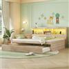 Idemon Divano letto, 140 x 200 cm, con luce ambientale, vano portaoggetti per comodino, letto estraibile, presa + USB, materasso non incluso (naturale)