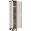 EffeDecor Armadio in Resina Impermeabile 2 Ante Basso,Portascope,Tuttopiani Da Esterno Interno Mobiletto Modulare Salvaspazio Montaggio Facile - Exce (Beige/Tortora, 1 Anta Alto)