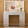 CLP Tavolo da Trucco con Illuminazione e Specchio 110x55 cm Ginny, Specchio Hollywood con Luce LED Dimmerabile in 3 Colori, con Cassetti, Colore:bianco
