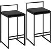 JJHOME-Sgabelli da bar Set di 2 66cm Elegante Decorazione Domestica Sedile Quadrato in Velluto Sgabelli da Bar Sedie con Base in Metallo Nero, Cucina Colazione Seggiola da Bar Poggiapiedi, Bistro Counter Pub Cafe Altezza