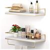 Shario Set di 2 ripiani galleggianti bianchi da appendere con portasciugamani dorati, ripiani decorativi per bagno, cucina, soggiorno e camera da letto (bianco dorato, 40 cm)