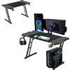 Froadp Scrivania da gioco con LED, 120 x 60 cm, a forma di Z, colore nero, superficie in fibra di carbonio, ergonomica, con porta bevande e gancio per cuffie, portata 150 kg