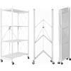 SEVEN COMFORT Scaffale pieghevole a 4 ripiani, multiuso, in metallo con ruote, 80 kg, per cucina, bagno, soggiorno (bianco)