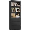 FirFurd Scaffale Libreria con 3 Scomparti Aperti e Cassetto,Scaffale per Libri,Mobiletto Armadietto Mobile in Legno,Mobile Alto Salvaspazio,per Soggiorno, Camera Letto, Studio 60x35x180cm (Nero)