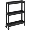 DEA HOME Tina Carrello salvaspazio nero 53x17x71h cm, in plastica resistente con 3 ripiani forati, con ruote e maniglie ergonomiche, pratico e versatile, per riporre oggetti in ambienti domestici