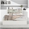 REXO Letto singolo in legno massello con cassetti e rete a doghe, 90 x 200 cm, per ragazzi e adulti, colore: bianco