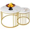 HUOLE Set di 2 tavolini rotondi, tavoli da salotto moderni, struttura in metallo, 40 cm e 60 cm, in marmo Pandora e pietra sinterizzata (60 x 60 x 45 cm +40 x 40 x 38 cm) bianco e oro