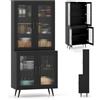 KOMFOTTEU Credenza Alta da Cucina con 4 Ante Trasparente, Armadio a Buffet a 5 Livelli con Ripiani Regolabili, Mobile Dispensa, per Sala da Pranzo, Soggiorno, Bagno, 80 x 40 x 178,5 cm (Nero)